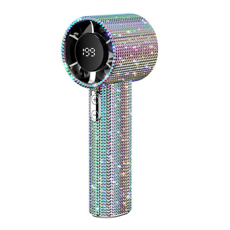 Diamond-Shimmering Luxury Fan-A Portable Handheld Turbo Fan 3 Gear Wind Rechargeable Long Battery Life Hand Fan with Digital Display for Outdoor Activities Travel Office Strong Boosting Output Long Distance Blowing